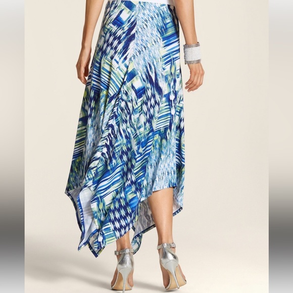 Chicos Hailey Hanky Blue Maxi Skirt Ikat Print Stretch Knit Size 2 Large/Xl EUC - Picture 3 of 13